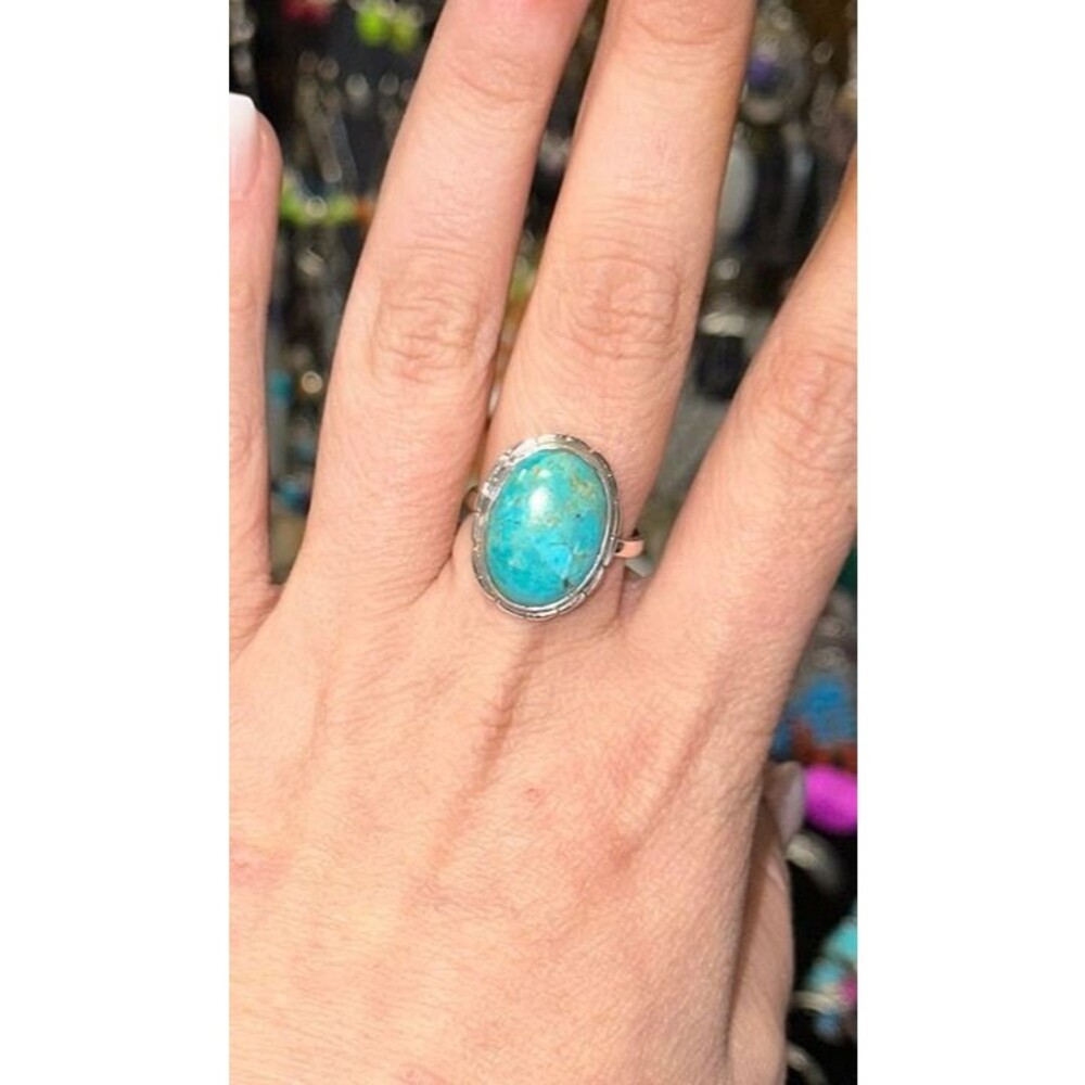Oval Turquoise Stone .925 Sterling Silver Ring Size 10